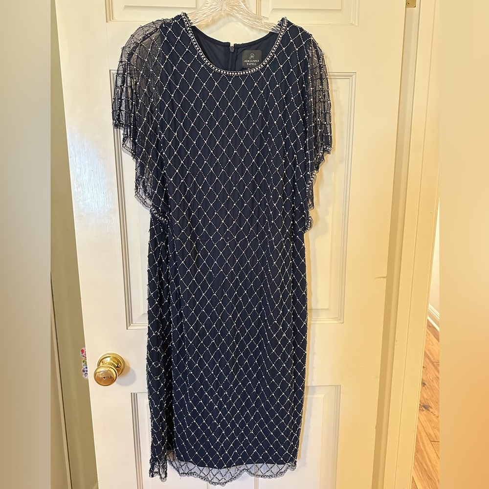 Adrianna Papell navy beaded dress